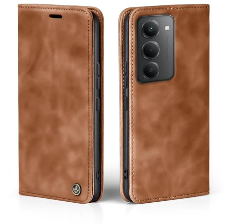 LBH Handyhülle für Xiaomi Redmi 15/15 5G in Hellbraun mit Karten- und Geldfach Smartphone Hülle mit Standfunktion Flip Case Schutzhülle Magnetverschluss Vintage