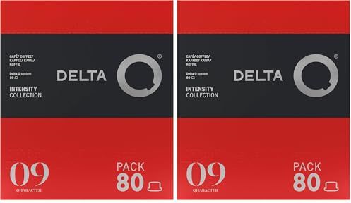 Delta Q Capsules de Café Qharacter, Intensité 9, Pack 80, Compatibles avec les Machines Delta Q, Espresso Intense aux Notes de Caramel et Fruits Secs (Lot de 2)