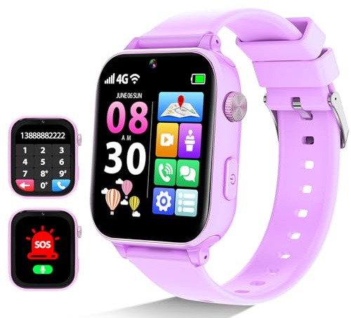 PTHTECHUS Montre 4G, Téléphone Smartwatch Podomètre 01A22Violet