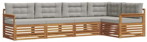 vidaXL Outdoor-Sofagarnitur mit Kissen 5 pcs Natürlich und Hellgrau, Gemütliches Outdoor-Set, modernes Ecksofa, robuster Loungesessel, Gartenmöbel, Terrasse zum Relaxen