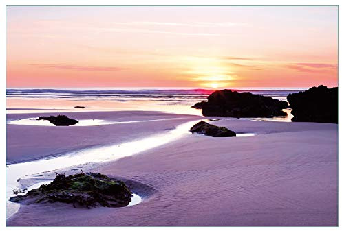 Wallario Küchenrückwand selbstklebend 90 x 60 cm, Motiv: Sonnenuntergang am einsamen Strand | Spritzschutz abwischbar & pflegeleicht