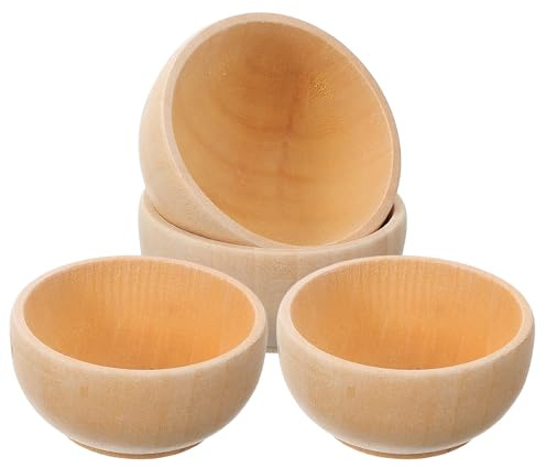 UKCOCO Unfinished Wooden Bowls 4Pcs Small Size for Boys and Heuristic Play and Creative DIY Painting