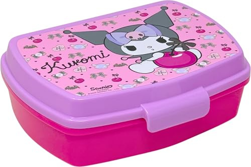 Clondo Portamerenda per Bambini Per Hello Kitty Kuromi Fan 3-8 Anni (17x14 cm) | Scatola Porta Pranzo in Plastica Senza BPA | Lunchbox Porta Snack per Asilo e Scuola | Chiusura a Scatto