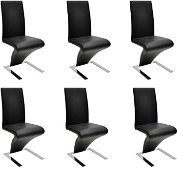 QJBSAVVA 6er Set Esszimmerstühle Schwarz - Moderne Design Freischwinger in Z-Form aus Kunstleder mit verchromten Beinen für Esszimmer und Küche - Bequeme Küchenstühle 6 Stück