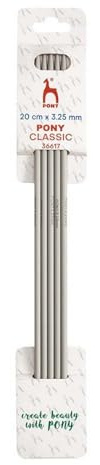 Pony Classic Aluminium Double Pointed Knitting Needles 3.25mm 20cm