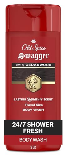 Old Spice Refreshing Body Wash for Men, 3X Defense, 24/7 Shower Fresh with Long Lasting Scent, Travel Size, Red Collection, Swagger with Cedarwood Scent, 3 oz