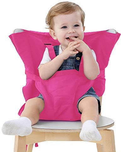 Vine Easy Seat Tragbarer Reise-Hochstuhl | Verstellbar, Sicherheit, Waschbar | Kleinkinder-Hochstuhl-Sitzbezug | Praktischer Reisehochstuhl passt in Ihre Handtasche, Rosa