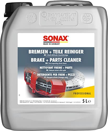 SONAX Bremsen + TeileReiniger (5 Liter) Bremsenreiniger entfernt Bremsstaub sowie öl-, fett- und silikonhaltige Verschmutzungen und Verkrustungen | Art-Nr. 04835050