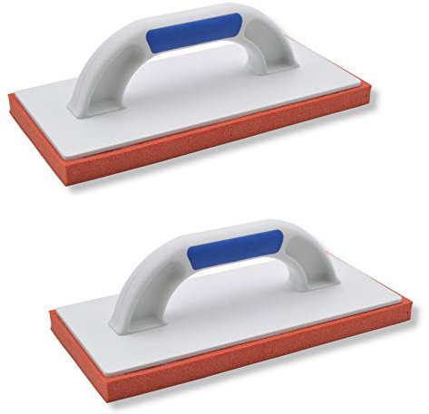 2er Set DEWEPRO® Reibebrett (PS) mit harter Gummischwamm-Auflage (20mm) - 280x140mm - Schwammscheibe - harter Schwammgummi
