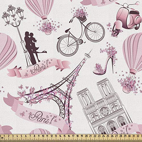 ABAKUHAUS Eiffel Stoff als Meterware, Liebe in Paris Bridal Pink, Qualitäts Stoff Dekorativer Polster Heimtextilienstoff, 2M (148x200cm), Weiß Schwarz Puder Rosa