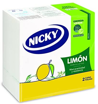 Nicky Limón Servilletas - Paquete de 65 Servilletas de 2 Capas, Prácticas y Duraderas, Elegante Decoración con Patrón de Limón, Celulosa 100% Pura, con Certificación FSC