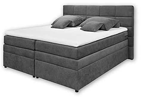 Stella Trading TACOMA 2 Boxspringbett 180 x 200 cm mit Bettkasten, dunkelgrau - Bequemes Doppelbett mit 7-Zonen-Federkern Matratze & Komfortschaum Topper - 204 x 124 x 212 cm (B/H/T)