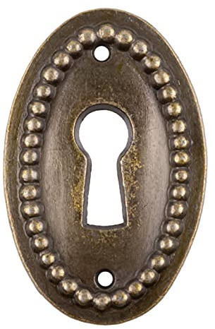Oval Antique Brass Plated Decorative Keyhole Cover | 1 1/2 x 1 | Keyhole Escutcheon Plate for Cabinet Door, Dresser Drawers, Desk | Antique, Modern Furniture Hardware | KC25-DAB