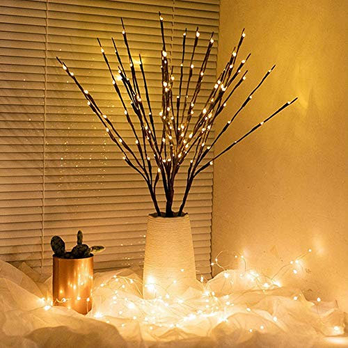 XhuangTech 3 Pack LED Branch Lights, Battery Operated Decorative Lights Vase Filler Willow Twig Lighted Branch for Mother’s Day, Easter Warm White 30 Inches Home Decoration (Brown - 3 Pack)