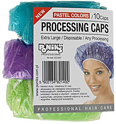 PONIK'S PROFESSIONAL - Einweg-Duschhaube Badekappe für Friseursalon, Haarhaube für Salon, Haarschutz, Haarkappe mit Gummiband 10 Stück, klar, Set, wasserdicht 3 Farben