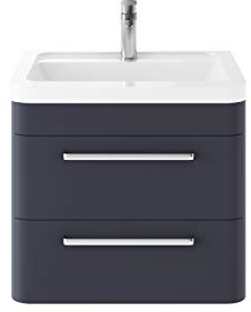 Hudson Reed SOL302A Solar Modern Bathroom Wall Hung Vanity Unit Cabinet with 2 Drawers and Ceramic 40mm Profile Basin, Indigo Blue