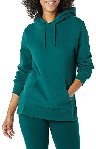 Amazon Essentials Women's Fleece Hooded Tunic Sweatshirt, Dark Green, L