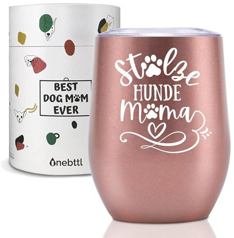 Onebttl Hund Mama Weinbecher Hundeliebhaber Geschenke für Frauen, lustig 340 ml isolierter Edelstahlbecher mit Deckel für Hundeliebhaber, Mitarbeiter, Tochter, Ehefrau Freunde-Stolze Hunde Mama