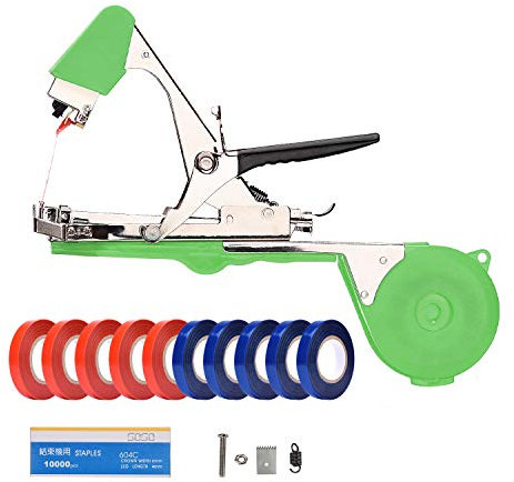 MoPei Pflanzenbindemaschine für schnelles und einfaches Binden von Tomaten, Paprika und Gurken - ideal für Gärtner und Landwirte, inklusive Ersatzteile, Bändern und Heftklammern, Grün