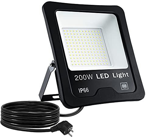 ACXIN LED Fluter Flutlicht, Außen Flutlicht, LED Baustrahler Arbeitsleuchte, Scheinwerfer, Außenstrahler, Außenwandleuchte, IP66 wasserdicht, 200W, Warmweiß