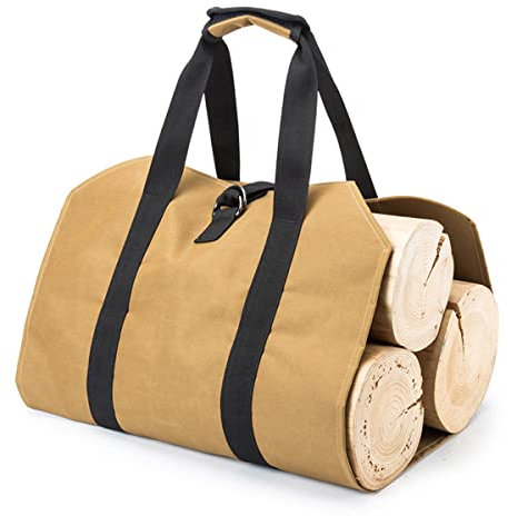 Saijer Bolsa De Transporte Leña,Bolso De Lona Leña Portadores Portátiles De Madera Acampar Exteriores Cesta De Leña Resistente Al Agua Lona Encerada Bolsa De Luz para Chimenea Leña Interior