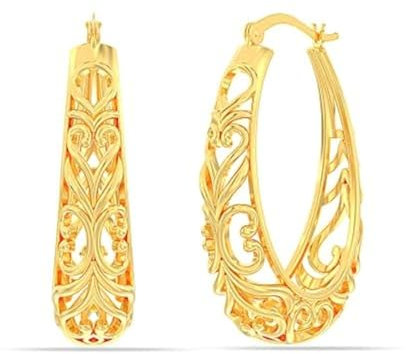 LeCalla 925 Sterling Silber 14K Vergoldet Oval Filigran Ohrring Klick-Top Leichtgewicht Schmuck Creolen Ohrring für Frauen