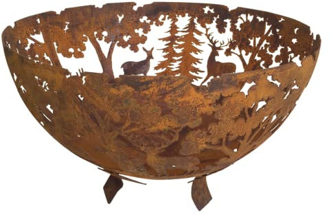 Wunderschöne Feuerschale, Feuerkorb OTTOKAR mit Hirsch und Bäumen 57 cm