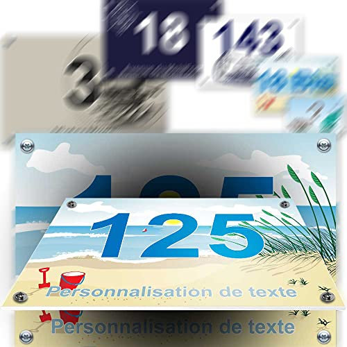Petite plaque PVC numéro maison décorative - pour porte et boite aux lettres - collection marine : 2 lignes personnalisables