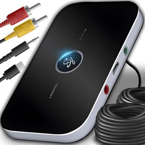 Retoo 2w1 Adaptateur Bluetooth Audio Transmitter Dongle avec câble Aux 3.5mm et RCA, émetteur récepteur, Portable sans Fil pour Voiture TV chaîne Hi-FI Haut-parleurs Casque, Low Latency sans Fil