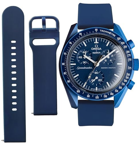 Uhrenarmband für Omega X Swatch Moonswatch, Speedmaster, 20 mm, Schnellverschluss, Gummi-Uhrenarmband, Ersatz (Dunkelblau, 20 mm)