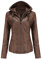 E-girl Damen Dunkelbraun Lederjacke Schlank Kurz Kunstleder Kapuze Jacket Reißverschluss Motorrad Jacke für Frühling und Herbst,L,C6699N