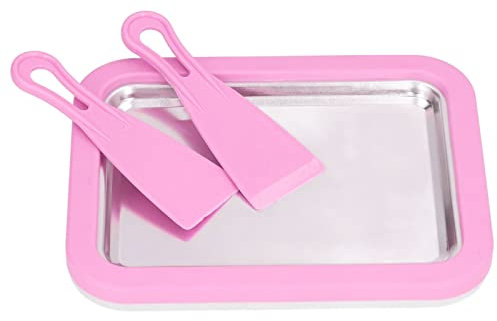 Máquina de Yogur Frito, Heladera Enrollada, Acero Inoxidable Sartén para Hacer Helados Instantáneos Bandeja de Hielo Frito Máquina para Hacer Helados con 2 Espátulas Y Marco Anticongelante(Rosa)