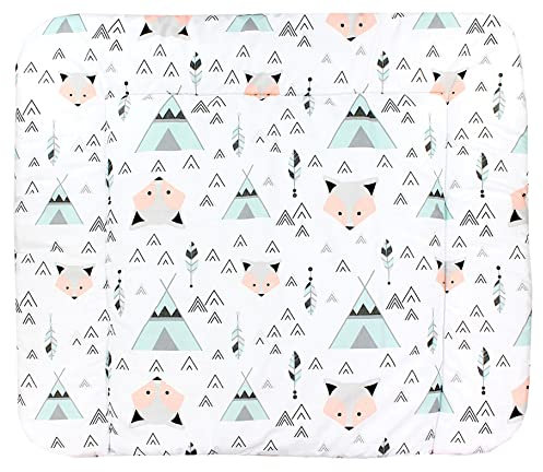 TupTam Baby Wickeltischauflage mit Baumwollbezug Gemustert, Farbe: Grau/Fuchs Mint, Größe: 70 x 70 cm
