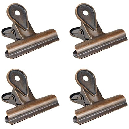 Bisbai 4pcs Vintage Copper Metal Bulldog Clips Zinc Alloy Long Tail Hinge Clip 65mm/2.56 for Home, School, Corporate Office