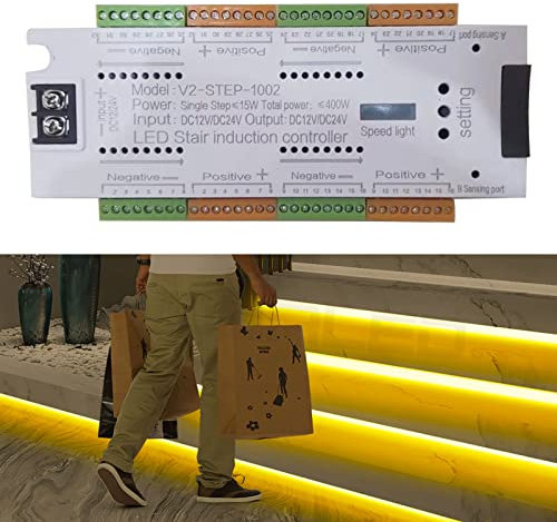 LEDBewegungsmelder, TreppenlichtController, DC 12–24 V, Geschwindigkeit, Helligkeit einstellbar, TreppenlichtController, intelligente automatische 32 Lichter, TreppenhausController, Leiter,