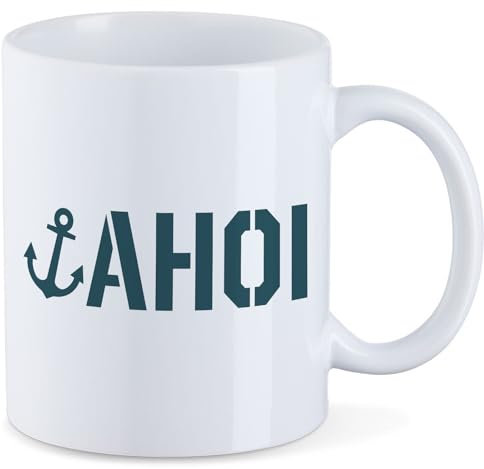 Huuraa Tasse Ahoi Anker Seemannsgruß Geschenk 330ml Weiß Ahoi Anker Präsent