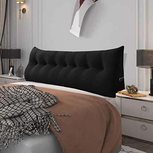 BNCKTRD Kopfende Großes Rückenkissen Bequemes Lesekissen und Rückenteil im Bett Rückenlehne Kopfkissen Langes XXL Kissen für Sofa, Couch, Wandkissen Polster Samt Schwarz 140cm