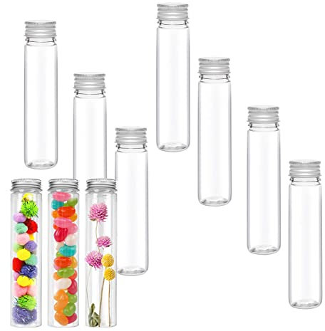 10 Stück Kunststoff Reagenzgläser 80ml Transparent Reagenzglas mit Schraubverschluss Transparente Reagenzröhrchen mit Deckel für Süßigkeiten Perlen Beads Labor