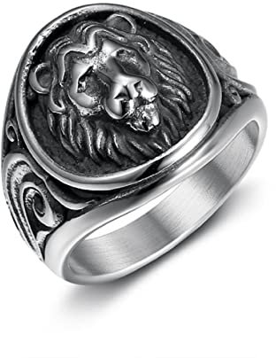 Jahrgang Löwenkopf Ring, Keltischer Löwenkopf Ring für Männer, Punk Löwenkopf Siegelring Felsen Löwe Amulett Schmuck, Wikinger Nordischer Löwenring Hip Hop Löwenschild Ring Gotischer Löwenring (18.9)