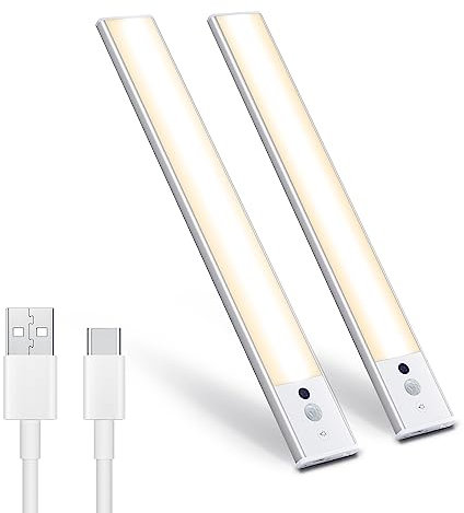 HELLYMOON Under Cabinet Light Kitchen, 126Leds Dimmable Strip Night Light Indoor, Battery Motion Sensor Rechargeable Wireless LED, Cabinet Strip Lights for Closet, Wardrobe, Stair(2 Packs)
