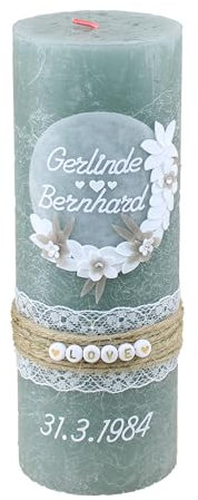 Cerziies® Hochzeitskerze Rustik Nadja und Pablo mit Namen und Datum, individuell und handverziert 1944, Variante:Klassischer Docht