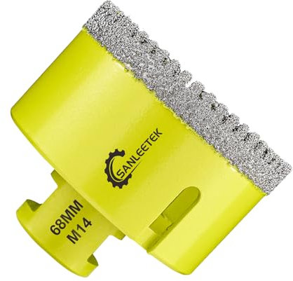 Foret Diamant Carrelage 68mm SANLEETEK Brasé Sous Vide Dentelé Scie Cloche Diamant pour Céramique Porcelaine Marbre Granit Perçage à Sec M14 Filetage