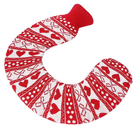 HUSHUI 1L U Shaped Hot Water Bag Portable Neck Shoulder Warmer with Soft Knitted Cover for Winter (red Bow)