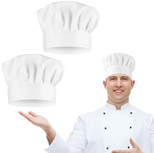 TIESOME 2 Stück Kochmütze Herren,Verstellbare Baumwolle Gastro Hüte Kochmütze Atmungsaktivem Küchenuniform Kappe Kochhut für Backen Party Kochen Restaurant(Weiß)