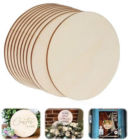 FURREN 10pcs Holzplatte Runde Holzscheiben 15cm Durchmesser Naturholzscheiben Klein Dünne Holzplatten Zum Basteln Holzkreise Holzplättchen Holzscheiben zum Basteln für Weihnachten, DIY,Holzuntersetzer