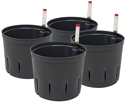 Leni Kulturtopf für Hydrokultur-Systeme Set mit Wasserstandsanzeiger | Größen zur Wahl 5-32 cm rund | Langlebiger Kunststoff (4er-Pack, Ø: 15cm | H: 12cm)