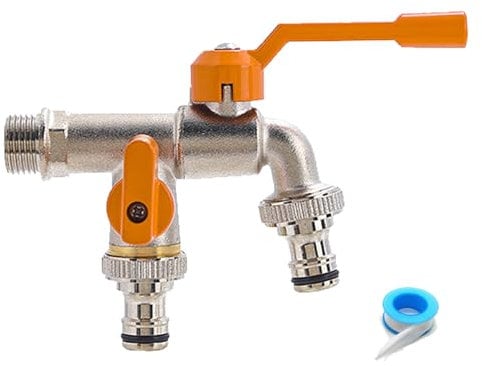 Messing Doppel Garten Wasserhahn,1/2 Zoll Doppel Auslass Garten Wasserhahn Rost und Frostschutzmittel Doppel Ausgang Wasserhahn mit 2 Schlauchanschlüssen für Garten Waschmaschine Machine Regen Barrel