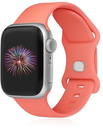 GINNARY Sport Bands Compatible with Apple Watch Band 38mm/40mm/41mm/42mm/44mm/45mm/49mm Women Men,Soft Silicone Strap Compatible with iWatch Ultra2/Ultra Series10/9/8/7/6/5/4/3/2/1/SE Coral