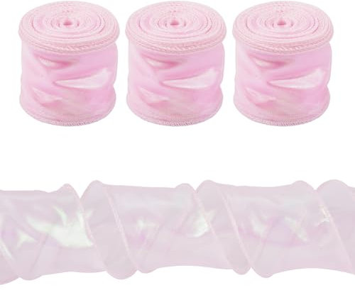 Beadthoven Schillerndes Polyesterband, 60 mm, glitzernd, durchscheinend, Chiffonband, schimmernd, Basteln, dekoratives Band für Geschenkverpackungen, Schleifen, Blumenstrauß, Dekoration, Perlrosa, 3