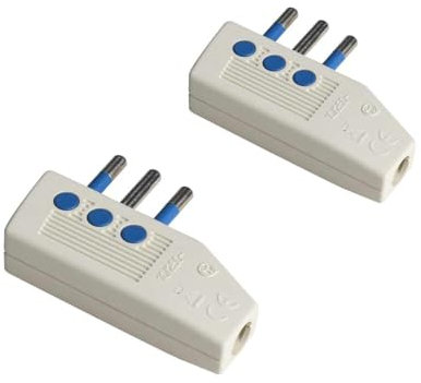 A2ZWORLD Enchufe Eléctrico Plano 10A 2P + T Salida Cable Angulado 90° Enchufe Italiano Pequeño 10A Grosor 12mm Ahorro de Espacio (Pack de 2, Blanco)